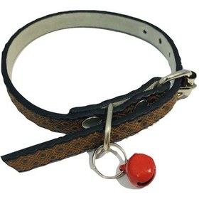 Resim Koyu Kahverengi Nokta Desen Derili Zilli Kedi Tasması 