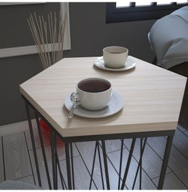 Resim Cetrus Yan Sehpa Metal & Servis Sehpası Açık Meşe / Metal Ayak 