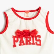 Resim Kız Bebek Crop Atlet Paris Baskılı Çiçek Aplikeli Bisiklet Yaka Pamuklu 