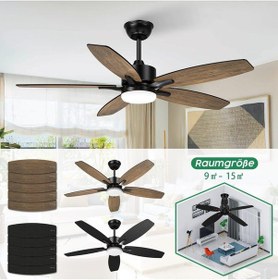 Resim 106 Cm Tavan Vantilatörü Ve Led Aydınlatma,sessiz, 5 Ahşap Kanatlı 