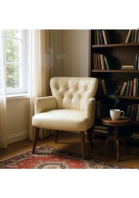 Resim Azra Mobilya Berjer -deri - Ahşap Ayak - Ofis Büro Koltuğu -misafir Koltuğuderi - Krem Krem 