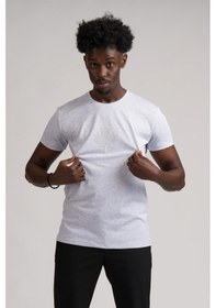 Resim Paul Martin Bisiklet Yaka Önü Baskılı Pamuklu Basic Regular Fit T-shirt açık gri 