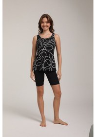 Resim Chelly Kadın Desenli Askılı Taytlı Tankini S 5700 Siyah Siyah 