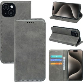 Resim Dana Derisi Iphone 16 Uyumlu 7 Manyetik Emişli Kartlık Cep Telefon Kılıfı Gri 