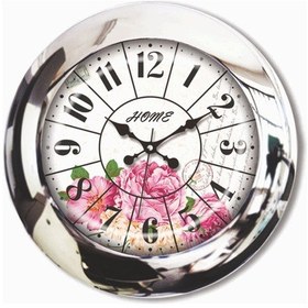 Resim Pembe Güller Metal Krom Salon Ofis Duvar Saati 
