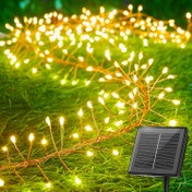 Resim 1 Adet Güneş Enerjili LED Peri Işıkları, 100/200 Sıcak Beyaz Havai Fişek Işık Zinciri, 5.97 Metre Yıldızlı Gökyüzü Ateşböceği Işıklar, DIY Çelenk, Ev Düğünü, İç ve Dış Mekan Noel Dekorasyonu için Uygun, Plastik Malzeme, Uzay Temalı, Nikel Pil, 600mAh 