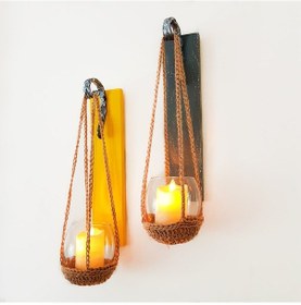 Resim Stdekor, Sarı Ve Antrasit Renkli, Led Mumlu Aplik 2'Li Set 