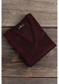 Resim Woolen World V Yaka Battal Büyük Boy Yünlü Kolsuz Triko Süveter Bordo 