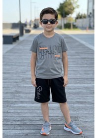 Resim Koçak Kids Brage Striker Yazı Desenli Erkek Çocuk Şortlu Takım Gri 