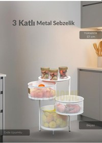 Resim 3 Katlı Sebzelik Açılır Metal Patates Soğan Sepeti Paslanmaz Meyvelik Organizer Sepet Beyaz Beyaz 