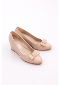 Resim Dgn 25829 Kadin Dolgu Taban Ayakkabi Bej Çizgili 