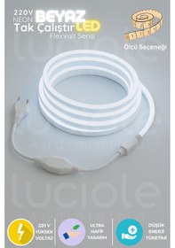 Resim 15 Metre Flexvolt 220v Soğuk Beyaz Neon Led Şerit Fişli Tak Çalıştır Şerit Işık Seti 