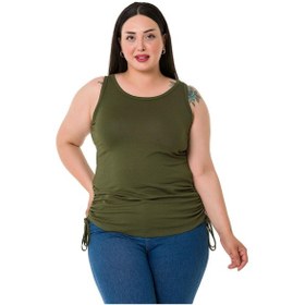 Resim Disentis Büyük Beden Kalın Askılı Yanları Tünelli Viskon Haki Body-haki Haki 