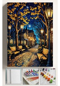Resim Sayılarla Boyama Çerçeveli Hobi Seti Numaralı Tuval Fırça Boya Dahil Kasnaklı 40x50 Cm - Işıklı Yol 