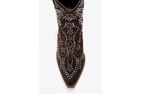 Resim Dericlub Kadın Taşlı Kalın Taban Western Bot Gerçek Süet Deri Zy 1610 Kahverengi 