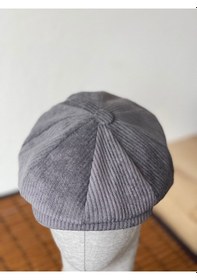 Resim Aida Jewelss Kışlık Kadife Ingiliz Kasket Peaky Blinders Model Erkek Kasket Dökümlü Kadife Kasket Gri 