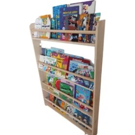 Resim Mrt Ahşap Montessori Kitaplık Geniş Model Yuvarlak Çıtalı 