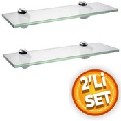 Resim Depolife Cam Raf Ikili Set Banyo Duvar Ahşap Montajlı Etejer Rafı Rodajlı Cam Rafı Montaj Aparatlı Etajer 