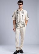 Resim Kabartma Baskılı Keten Gömlek 