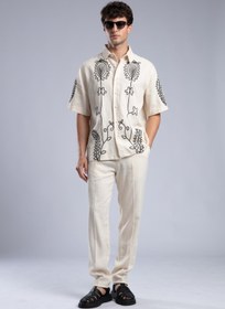 Resim Kabartma Baskılı Keten Gömlek 