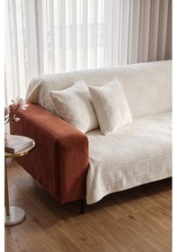 Resim Krem Yumuşak Dokulu Koltuk Kanepe Örtüsü Dekoratif Kaymaz Yıkanabilir Premium Koltuk Şalı 170x200cm 