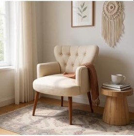 Resim Modern Berjer Tekli Koltuk - Krem Babyface Kumaş, Ceviz Ayak, | Salon, Oturma Odası, Balkon İçin 