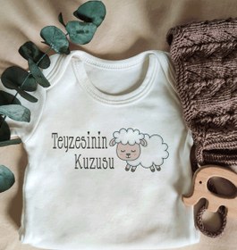 Resim Astral Baby Teyzesinin Kuzusu Yazılı Kısa Kol Organik Bebek Body 