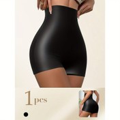 Resim 1 adet bayan yüksek bel moda yağlı kumaş boksör şortu, rahat ve nefes alabilir günlük giyim, spor dışında kullanılabilen düz renkli kumaş, pürüzsüz dokulu, şık tasarım 