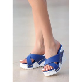 Resim Meyou Shoes Aless Mavi Cilt Dolgu Topuk Terlik 