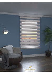 Resim Br Demor Home Geniş Pliseli Açık Gri Zebra Stor Güneşlik Perde Metal Kasa Açık Gri 