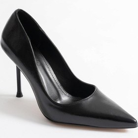 Resim Marvella Kadın Siyah Deri Sivri Burun Yüksek İnce Topuklu Ayakkabı Stiletto 9.5 Cm Siyah 
