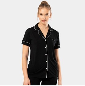 Resim Türen Düz Kısa Kollu Gömlek Yaka Pijama Takım 3368/siyah Siyah 