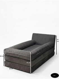 Resim Sünger Koltuk Yatak 160x90 cm - 3'ü 1 Arada Kadife Çocuk Yatağı | Fermuarlı Yıkanabilir Kılıf | Antrasit 