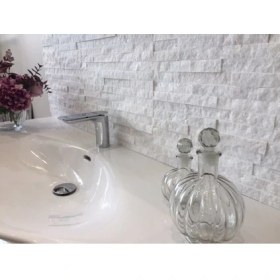 Resim Markataş 5X10Cm White Mermer Doğal Taş Patlatma Taş Mozaik Duvar Kaplaması 