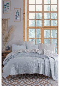 Resim Kapitone Yatak Örtüsü Seti Çift Kişilik Solid A.mavi-gri A.mavi-gri 