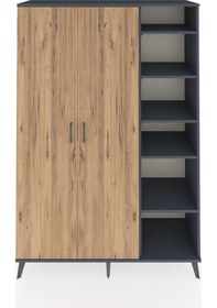 Resim Hyperion Dolap 7 Raflı 2 Kapaklı Tek Askılı 132x44x195 Antrasit-çam/antrasit Atlas Çam/antrasıt 