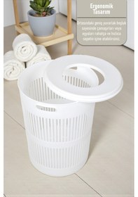 Resim İronika Solara Dekoratif Kirli Çamaşır Sepeti Oyuncak Sepeti 60 Litre - Beyaz Beyaz 