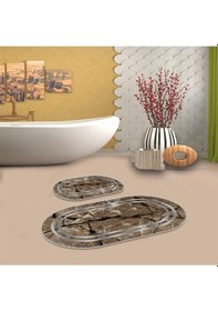 Resim Kahverengi Kaymaz Taban Oval Banyo Paspas Takım Bb-115 çok renkli 