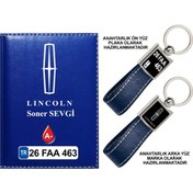 Resim Plakanıza Özel Lıncoln Logolu Lacivert Ruhsat Kabı Ve Anahtarlık 