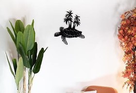 Resim Sezart Palmiyeli Kaplumbağa Metal Duvar Tablosu Siyah 51 x 57,5 