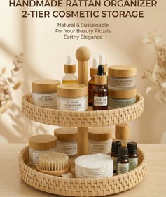 Resim Doğal Rattan Sunum Standı, Handmade, 2 Katlı 