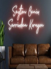 Resim Şeytanı Benim Şerrimden Koruyun Yazılı Neon Tabela Kırmızı 