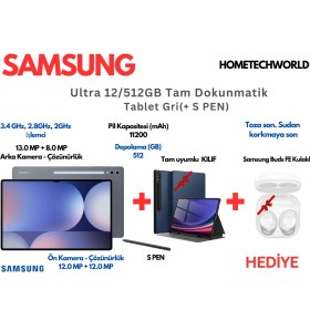 Resim Samsung Galaxy Ultra 12/512GB Tam Dokunmatik Tablet Gri +SPEN+TAM UYUMLU KILIF+Galaxy Buds FE 