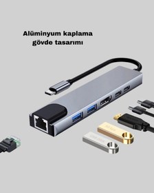 Resim Alüminyum Kasalı Macbook Usb-c Hub 4k Hdmı, Usb 3.0, Sd/tf Kart Girişi, Pd Şarj Desteği 