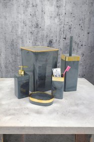 Resim İmera Akrilik 5 Parça Kare Banyo Seti Parlak Gri-gold 