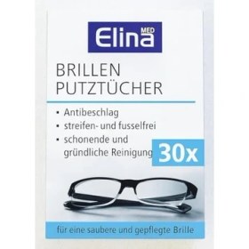 Resim Elina Med Brillenputztücher Gözlük Temizleme Mendili, 30'lu Tek Kullanımlık Islak Mendil - Buğu Önleyici, Iz-Tüy Bırakmaz, Antistatik & Hijyenik Temizlik 