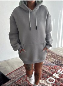 Resim Kapşonlu Üç İplik Penye Basic Sweatshirt - Boyalı Gri Karışık Çok Renkli 