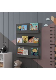 Resim Çocuk Odası Raf / Kitaplık Çr-02 Antrasit Antrasit 