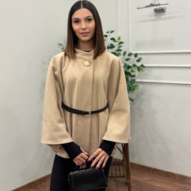 Resim Liya Kemerli Kaşe Bej Panço - L 