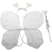 Resim Niyet - Beyaz - Kelebek Kanadı Taç - Asa Set - Kız Çocuğu Kostümü 